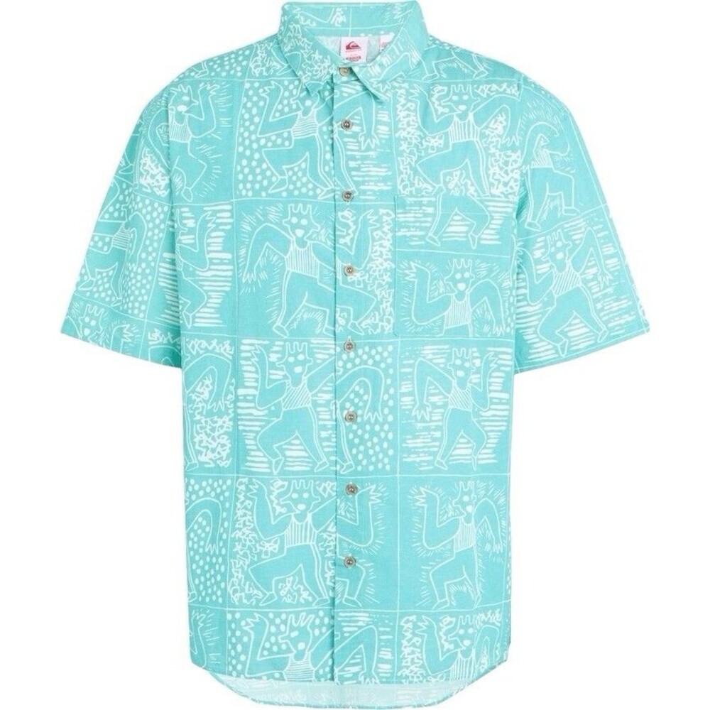 Quicksilver x Stranger Things Hawaiian Shirt Size Small Turquoise Blue Button Up